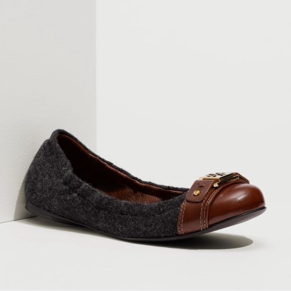 TORY BURCH AMBROSE CAP TOE FLANNEL NORDSTROM EXCLUSIVE BALLERINA FLAT SHOES, 9M
